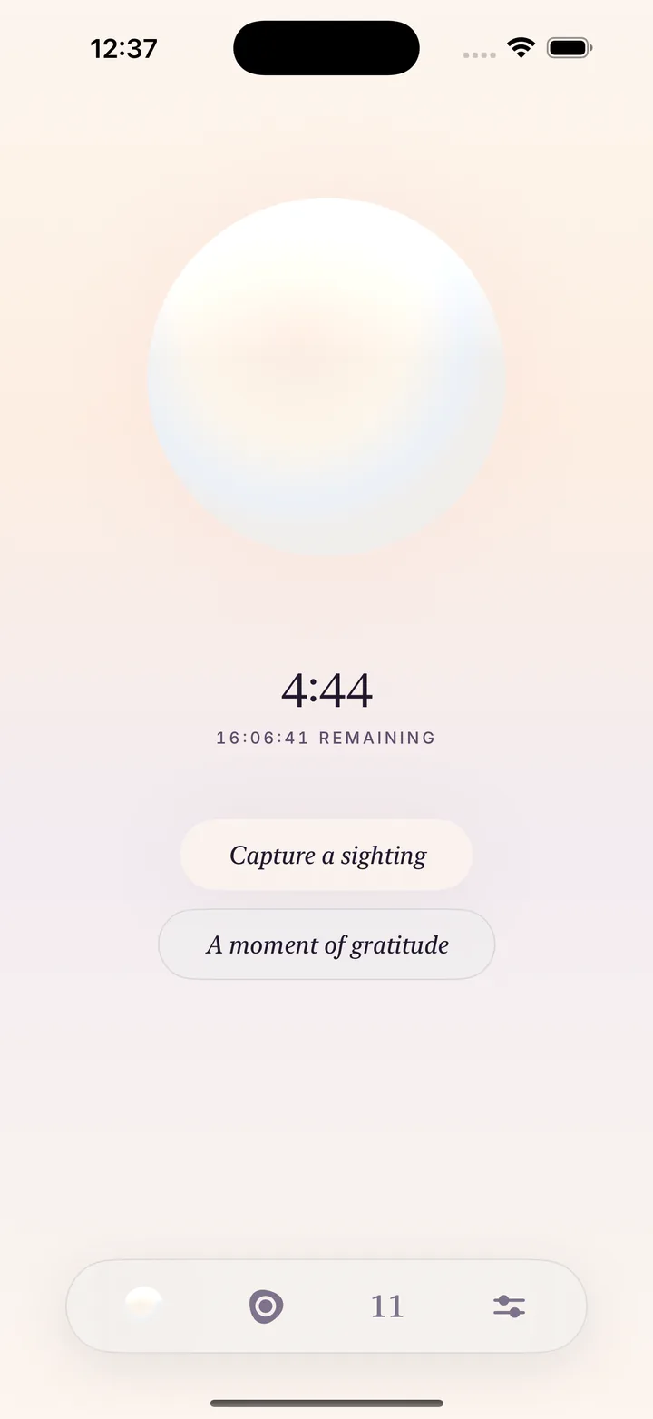 Orbdit Today screen with the pearl orb and a daily affirmation