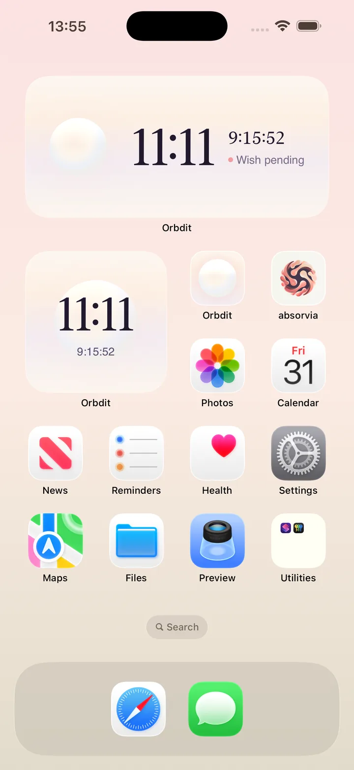 Orbdit Glanceable Angel Number widgets on the iPhone home screen